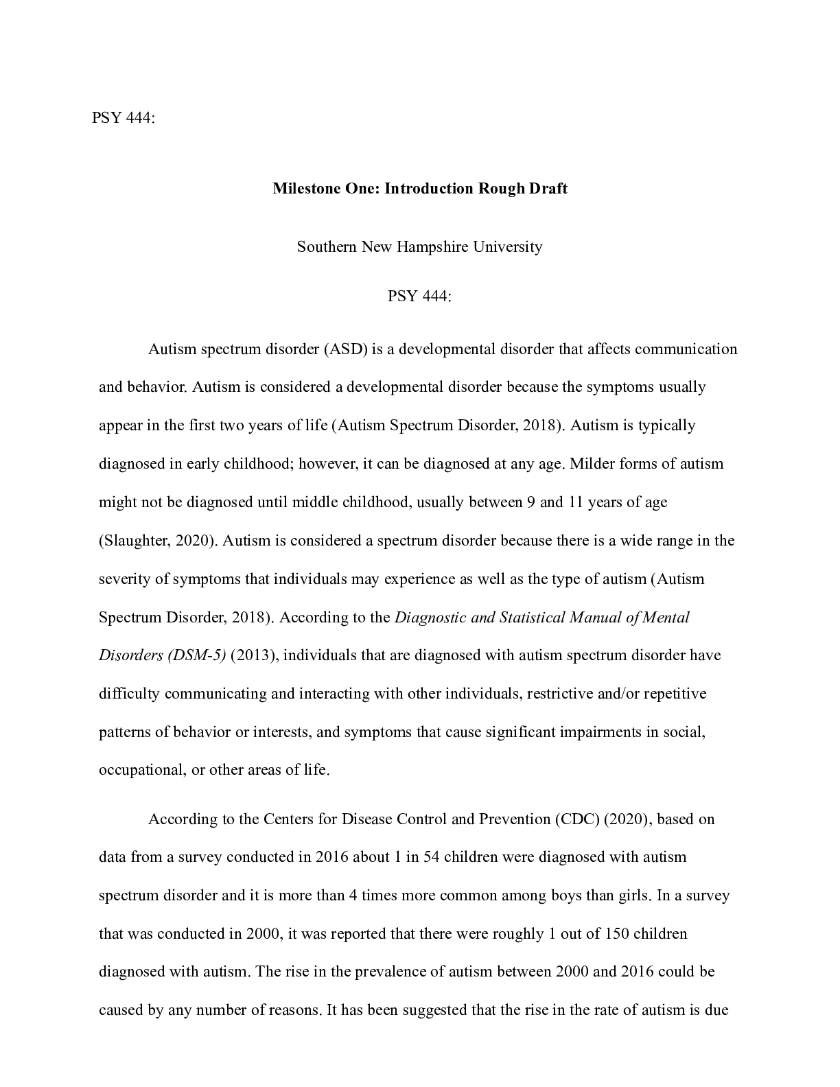 Preview image for Introduction Rough Draft|    PSY 444:   Milestone One: Introduction Rough Draft  South